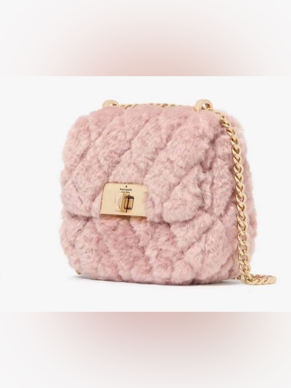 Kate Spade Rose Smoke Faux Fur Quilted Micro Flap Crossbody Bag - Picture 2 of 9